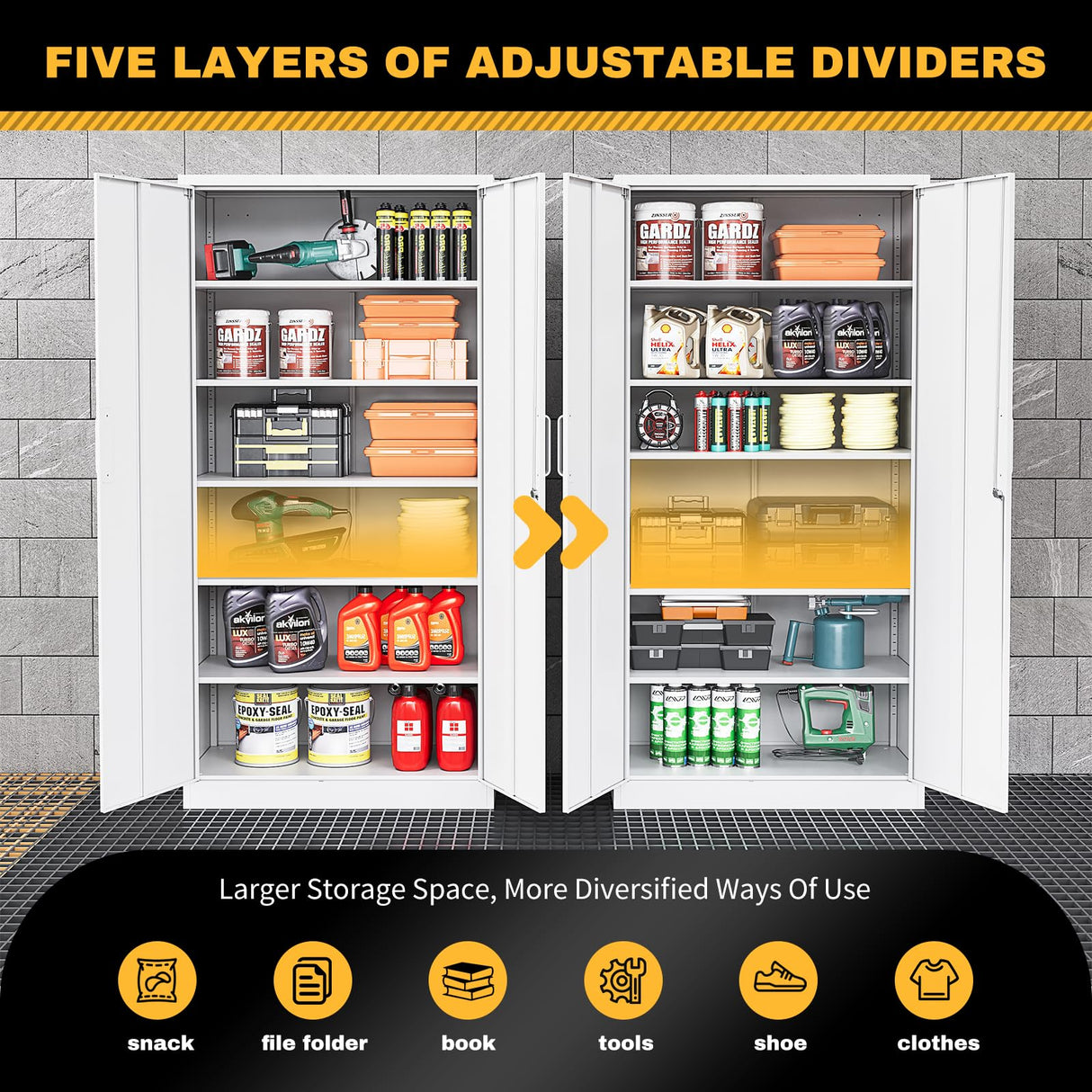 ZAOUS Garage Storage Cabinet, 72'' Tall Metal Storage Cabinets with Lock and 5 Adjustable Shelves for Home, Office, Warehouse, White ZAOUS