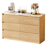 Ieejdn Fluted Dresser for Bedroom with 6 Drawers, 47.2" Modern Chest of Drawers with Faux Marble Top, Curved Profile Design,Dresser TV Stand, Wood Drawer Organizer for Living Room, Hallway, Oak1