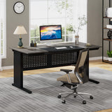 Tribesigns 63 Inch Executive Desk with File Cabinet, Large Office Desk L Shaped Computer Desk with Drawers and Storage Shelves, Business Furniture Desk Workstation for Home Office, Gray and Black Tribesigns