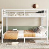 Queen over Queen Bunk Bed, Metal Bunk Bed with High Guardrail and Built-in Ladder, Heavy-Duty Queen Bunk Bed Frame for Kids,Teens, Adults, Metal Slats Support, No Box Spring Needed, White Harper & Bright Designs