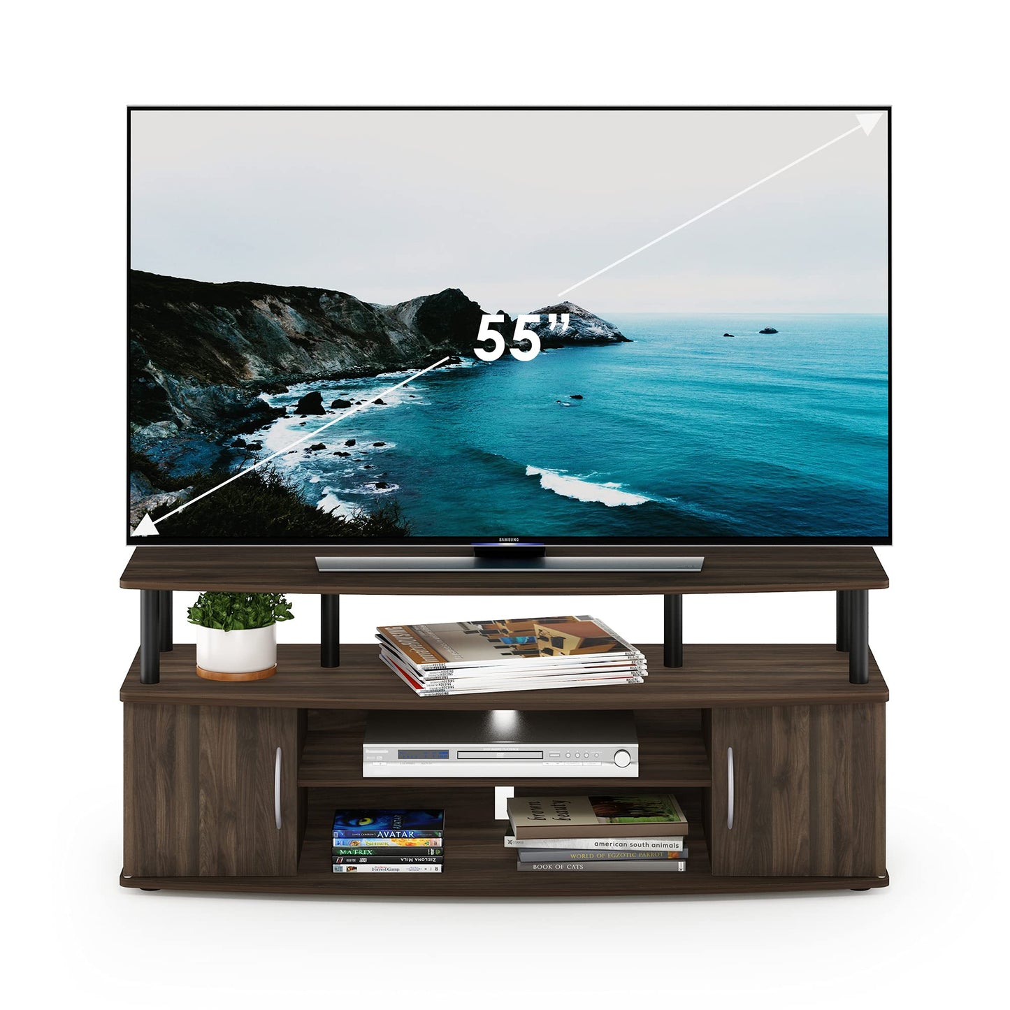 Furinno JAYA Large Entertainment Stand for TV Up to 55 Inch, Columbia Walnut/Black - WoodArtSupply