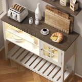 ChooChoo Farmhouse Coffee Bar Cabinet with LED, Buffet Cabinet with Storage, Sideboard Buffet Cabinet with Glass Door, Console Table for Kitchen, Hallway, Entrance, White ChooChoo