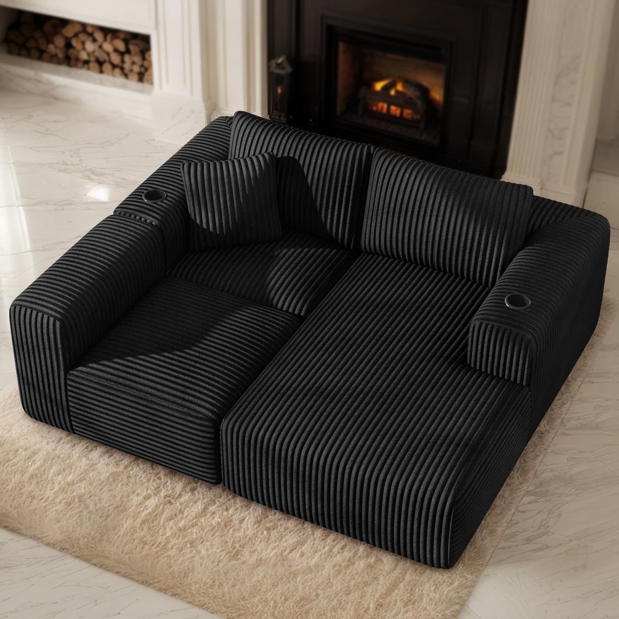 DURASPACE Modular Sectional Sofa, Cloud Boneless Couch with Deep Seat, Cup Holder, Memory Foam, Corduroy L Shaped Couch Convertible Sofa Bed for Living Room Bedroom, No Assembly Required DURASPACE