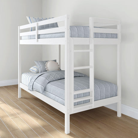 Grain & Grove Bear Twin Over Twin Bunk Bed, Sturdy Bunk Bed Frame for Kids, Plywood Bunk with Ladder, Guardrail, and Slats, No Box Spring Required, Brushed White Grain & Grove