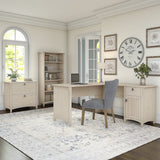 Bush Business Furniture Salinas 60W L Shaped Desk with File Cabinet and 5 Shelf Bookcase in Antique White Bush Business Furniture