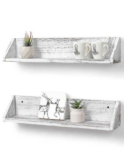 Gronda Kitchen Floating Shelves for Wall, Shabby Chic Wood Farmhouse Wall Mounted Shelf 2-Pack 24 Inches Whitewashed Shelves Hanging for Wall - WoodArtSupply