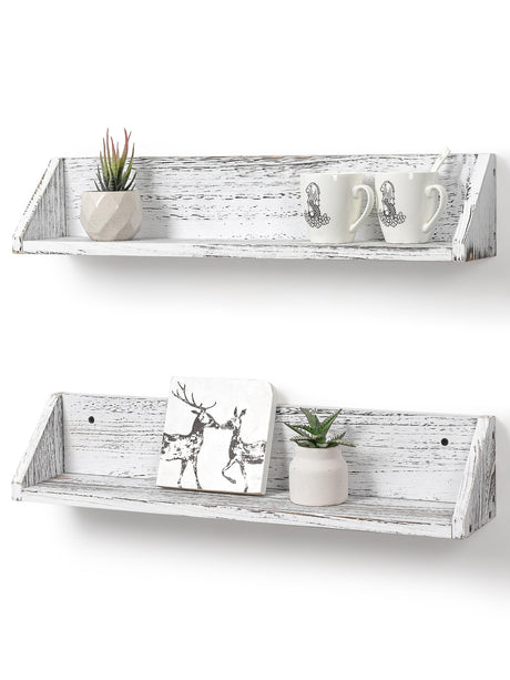 Gronda Kitchen Floating Shelves for Wall, Shabby Chic Wood Farmhouse Wall Mounted Shelf 2-Pack 24 Inches Whitewashed Shelves Hanging for Wall Gronda