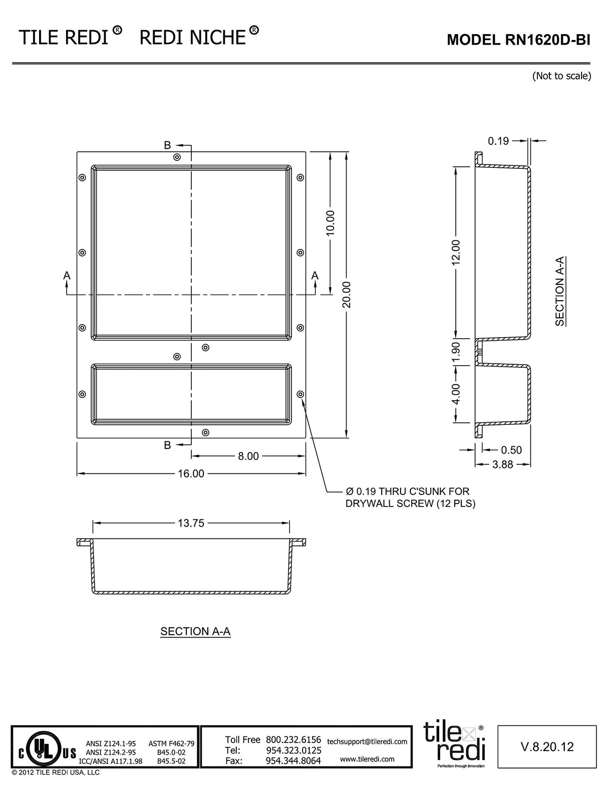 Redi Niche Double Recessed Shower Shelf – Black, Two Inner Shelves with Divider, 16-Inch Width x 20-Inch Height x 4-Inch Depth Tile Redi