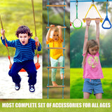 hooroor Ninja Warrior Obstacle Course for Kids and Adults - 66FT Slackline with Tree Climbing Rock Holds, Swing Seat, Monkey Bars, Ring Wheel, Rope Ladder - Outdoor Training Playset hooroor