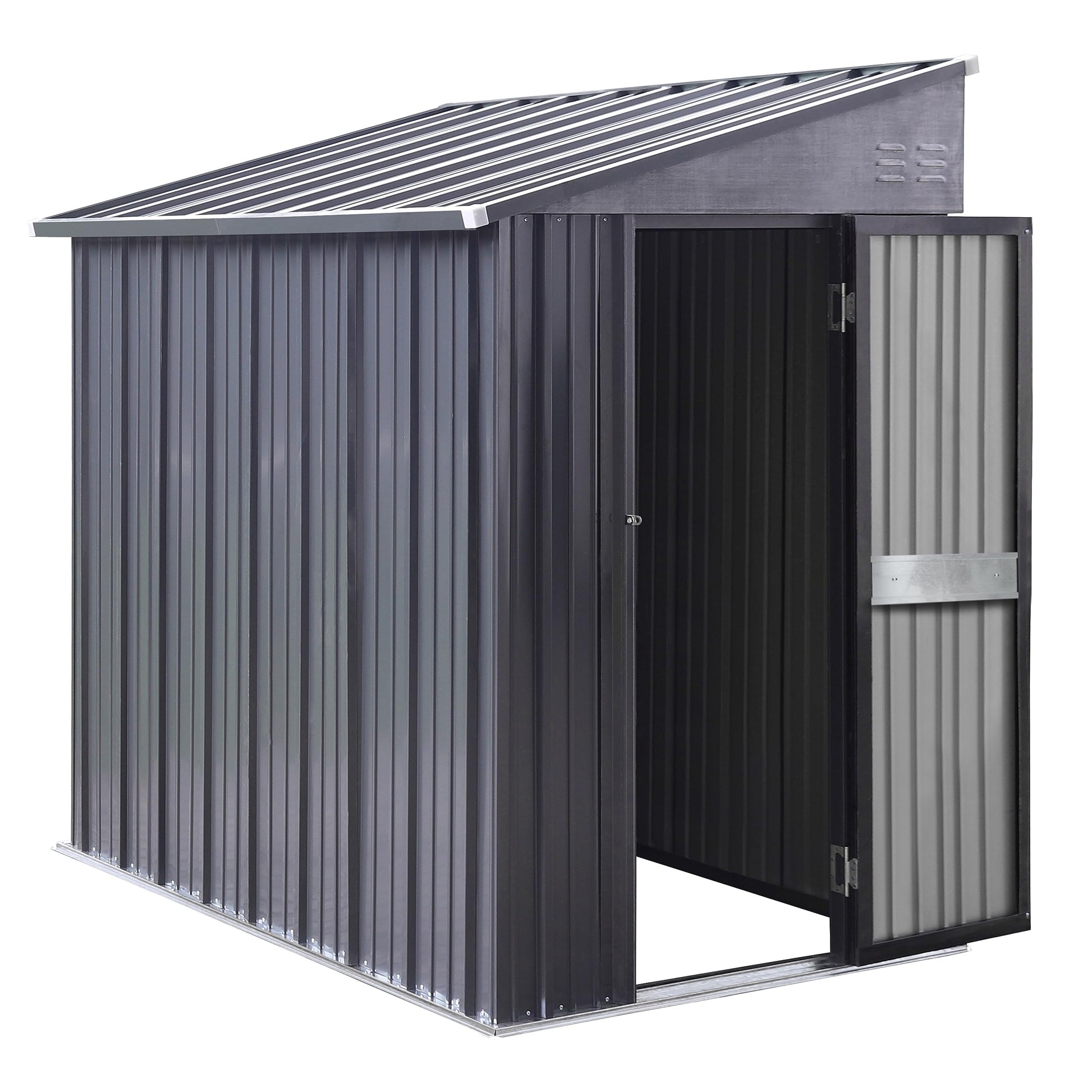 VEIKOU 4' x 8' Outdoor Storage Shed, Lean-to Shed Kit with Thickened Galvanized Steel, Small Metal Shed with Lockable Door, Patio Garden Tools Shed Utility Bike Storage w/Air Vents, Grey & Bl - WoodArtSupply