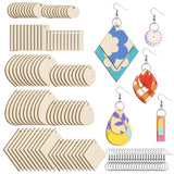 HAPY SHOP 300 Pieces Unfinished Wooden Earrings Teardrop/Circle/Leaf/Diamond/Rectangle Shapes Wood Earring Blanks 100 Pieces Earring Hooks and 100 Pieces Jump Rings HAPY SHOP