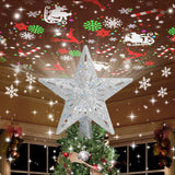 Kesfitt Christmas Tree Topper Lighted with 6 Projection Modes,Christmas Star Tree Topper Built-in LED Rotating Lights,Silver 3D Glitter Dynamic Projection for Xmas Party Holiday Decorations Kesfitt