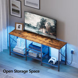 JARHETUN TV Stand with LED Lights for 55 Inch TV, Entertainment Center with 3-Tier Open Shelves, TV Console Table for Living Room, Bedroom, Rustic Brown JARHETUN