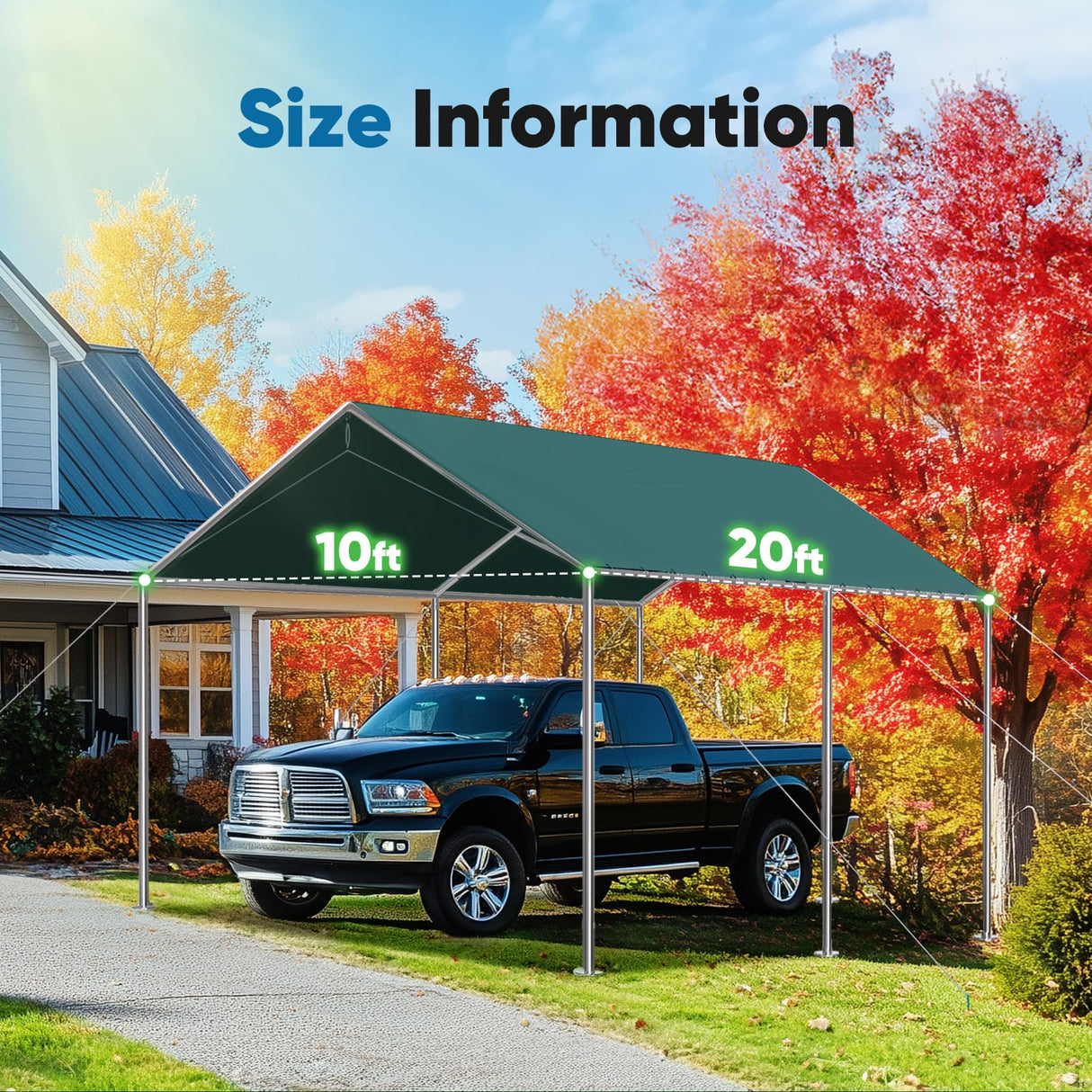 Quictent Carports Replacement Tarp Canopy Top Cover with Bungees Balls, for 10x20 ft Garage Party Tent Shelter - Green, One Roof Only Quictent