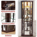 lunhung 69" H Corner Curio Cabinet with Light, Corner Glass Display Showcase with Adjustable Shelves & Glass Doors, Wooden Accent Storage Curio Storage Rack for Living Room (Dark Cherry) lunhung