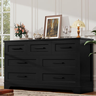 YESHOMY Dresser for Bedroom, Farmhouse 7 Drawers Dresser, Chest of Drawer Chest, Multi-Tier Clothing Storage Cabinet, Black