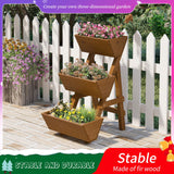 Kitsanery 3-Tiers Wooden Raised Garden Bed,Wood Planter Box for Vegetable,Flower Rack,Flower Pot Stands,Indoor Outdoor Gardening Planting Beds (Brown, Small) Kitsanery