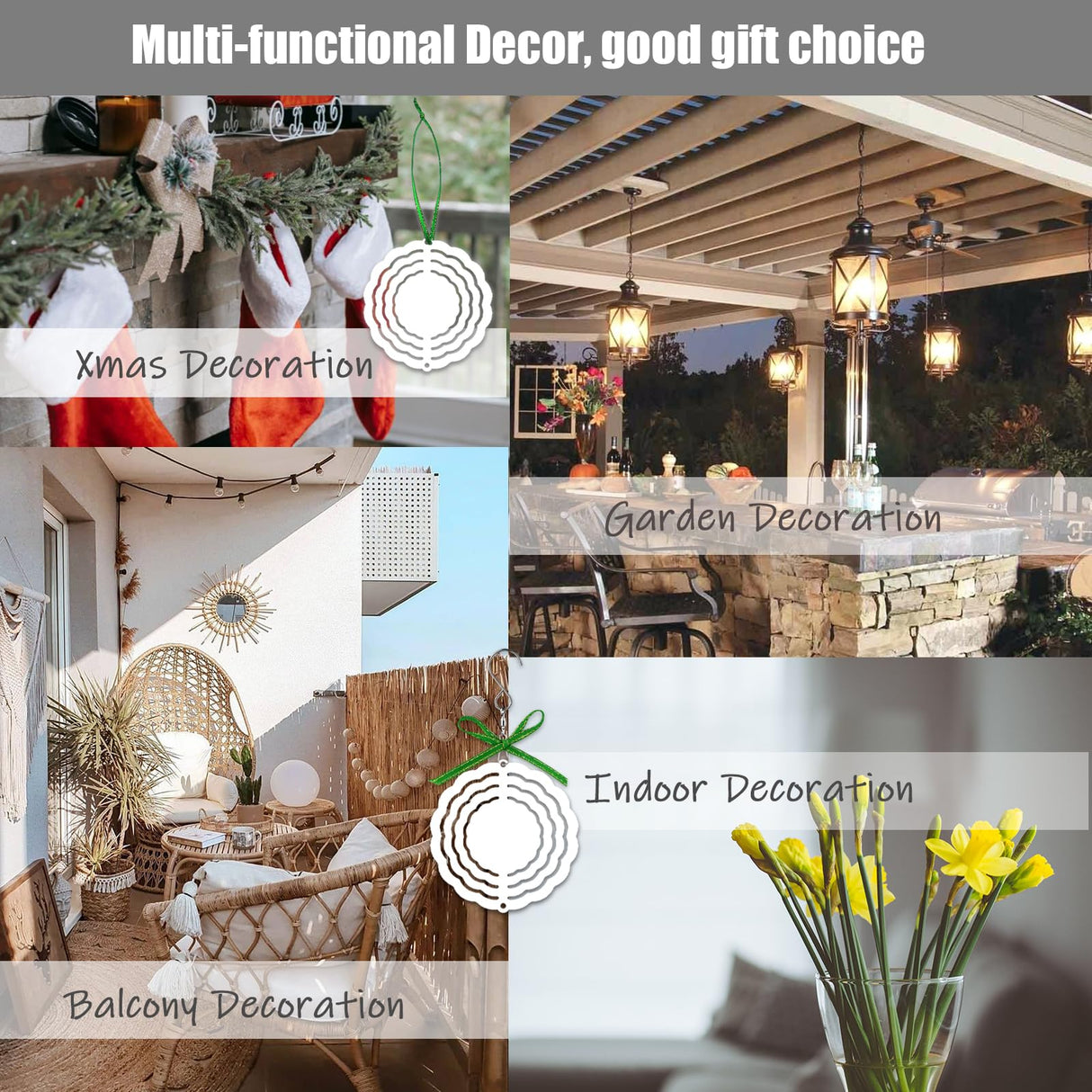 WindMage 12 Pack 3inch Sublimation Wind Spinner Blanks 3D Aluminum Metal Wind Sculpture Kinetic Spinners for Yard Garden Indoor Art Ornaments Xmas Hanging Decoration (Classics) WindMage