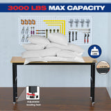 WORKPRO 72" Adjustable Workbench with 2 Pack 16”x 32” Metal Pegboard, Rubber Wood Top Heavy-Duty Workstation, 3000 LBS Load Capacity Hardwood Worktable with Power Outlets, for Workshop, Garage WORKPRO