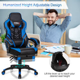 Blue Gaming Chair Ergonomic Computer Chair for Adults Teens Reclining Gamer Chair High Back Game Chair Racing Style Desk Chair with Retractable Footrest, Lumbar Support and Headrest TOMANOR