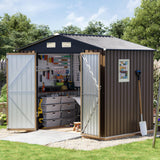 Grovellis 6x8FT Outdoor Metal Storage Shed, Double Door, 1 Clear Window, Tool Shed for Garden, Patio, Backyard Brown Grovellis