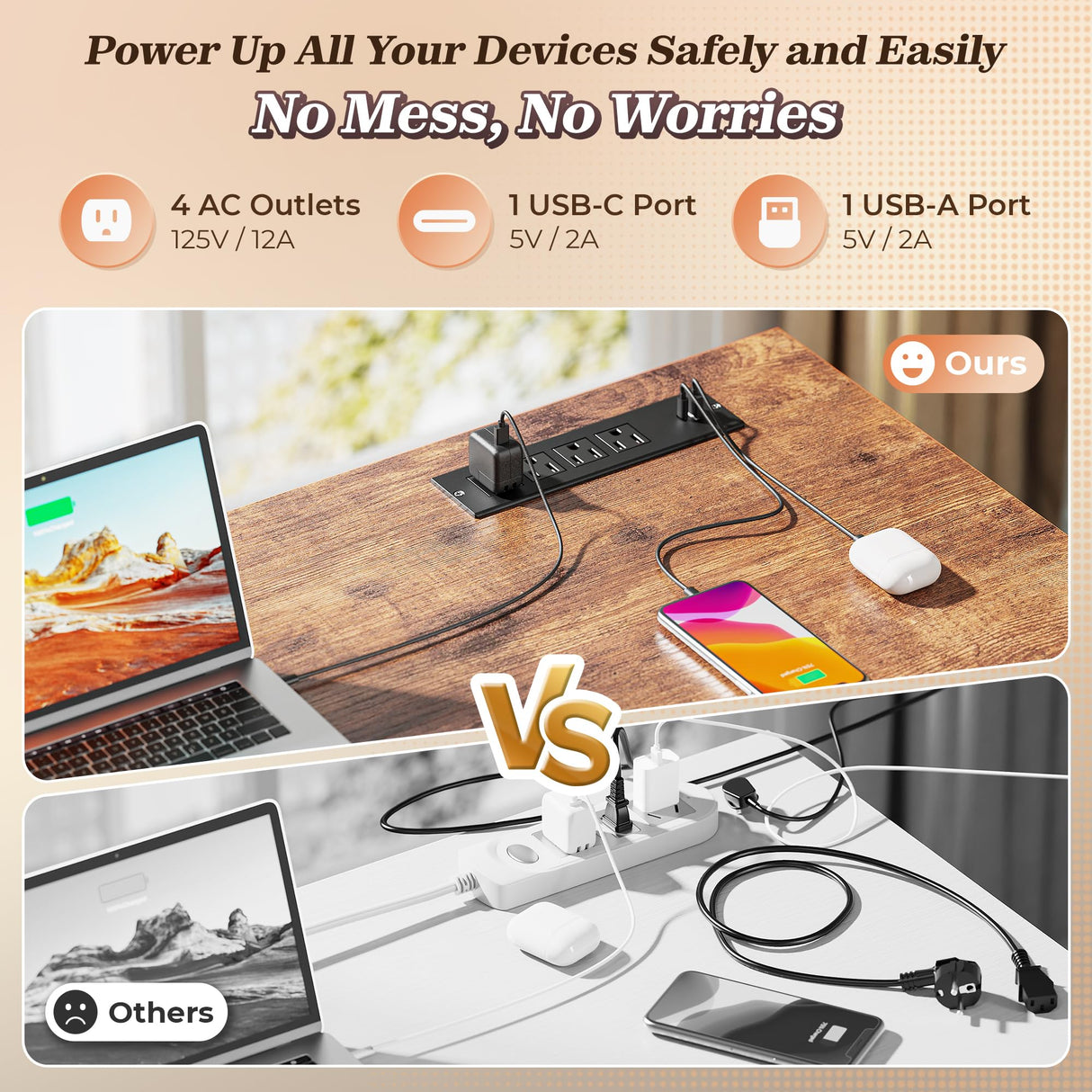 PRAISUN 53" L Shaped Desk with Power Outlets and USB-C Port, Reversible Computer Corner Office Desk with 4 Fabric Drawers and 2 Height-Adjustable Shelves, Large for Gaming Writing Study, Rustic Brown PRAISUN