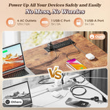 PRAISUN 53" L Shaped Desk with Power Outlets and USB-C Port, Reversible Computer Corner Office Desk with 4 Fabric Drawers and 2 Height-Adjustable Shelves, Large for Gaming Writing Study, Rustic Brown PRAISUN