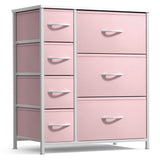 Sorbus Dresser with 7 Drawers - Furniture Storage Chest for Kid’s, Teens, Bedroom, Nursery, Playroom, Clothes, Toys - Steel Frame, Wood Top, Tie-dye Fabric Bins (7-Drawer, Pastel Pink) Sorbus