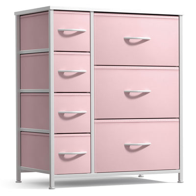 Sorbus Dresser with 7 Drawers - Furniture Storage Chest for Kid’s, Teens, Bedroom, Nursery, Playroom, Clothes, Toys - Steel Frame, Wood Top, Tie-dye Fabric Bins (7-Drawer, Pastel Pink)