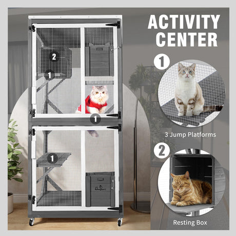 GEGURI Large Cat House Outdoor Catio Enclosure, Indoor Wooden Kitten Cage with Upgraded Resting Box, Waterproof Roof GEGURI