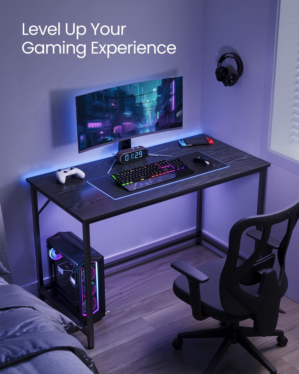 VASAGLE Computer Desk, Gaming Desk, Home Office Desk, for Small Spaces, 23.6 x 47.2 x 29.5 Inches, Industrial Style, Metal Frame, Black with Wood Grain ULWD039B56 VASAGLE