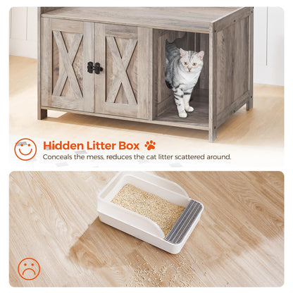 MAHANCRIS Cat Litter Box Enclosure, Hidden Litter Box Furniture with Divider, Wooden Cat Washroom Storage Cabinet Bench, Indoor Cat House as End Table, for Living Room, Bedroom, Greige CWHG25 - WoodArtSupply