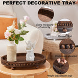 HouseJoy Wooden Decorative Tray-16×11.8" Oval Distressed Coffee Table Tray Decor ，Kitchen Dining Table Serving Tray Home Decor Thanksgiving Table Decor,Wood Beaded Farmhouse Tray for Bathroom Decor HouseJoy