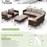 PHI VILLA Outdoor Furniture Set 10-Piece Heavy Duty Sectional Half-Moon Curved Sofa, Wicker Patio Conversation Set for 10 Seats with Cushions, Beige PHI VILLA