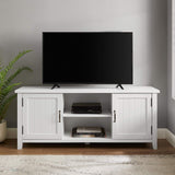 Walker Edison Buren Classic Grooved Door TV Stand for TVs up to 65 Inches, 58 Inch, Solid White Walker Edison