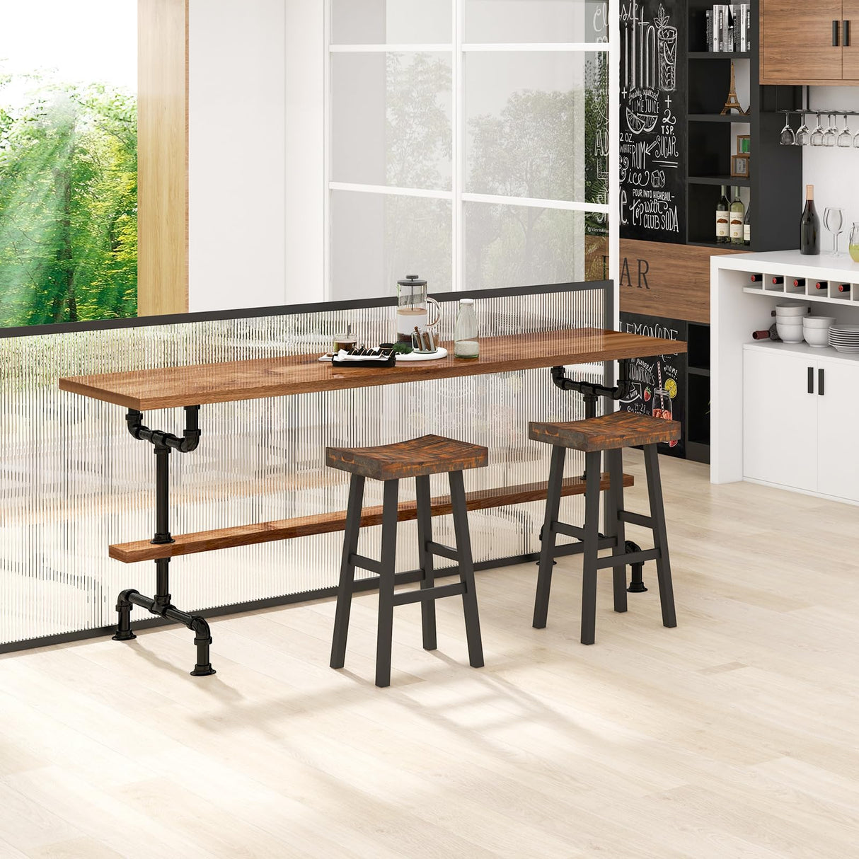 Giantex Bar Stools Set of 4, 29" Bar Height Saddle Stools, Bar Dining Chairs with Rubber Wood Frame & Footrest, Backless Barstools for Kitchen Island, Dining Room, Pub, Rustic Brown Giantex