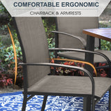 MIXPATIO 7-Piece Outdoor Dining Set 6 Brown Textilene Chairs and Teak Color Tabletop Outdoor Dining Table with 1.57"~2" Umbrella Hole for Deck Garden Backyard MIXPATIO