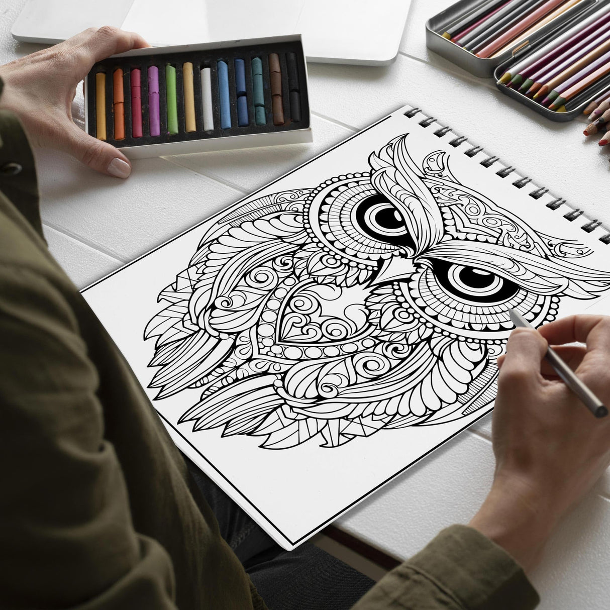 Netecom Owl Mandala Coloring Book Spiral Bound for Adults, Soft Cover, 30 Calming Coloring Pages in Owl Mandala Designs for Stress Relief and Relaxation Netecom