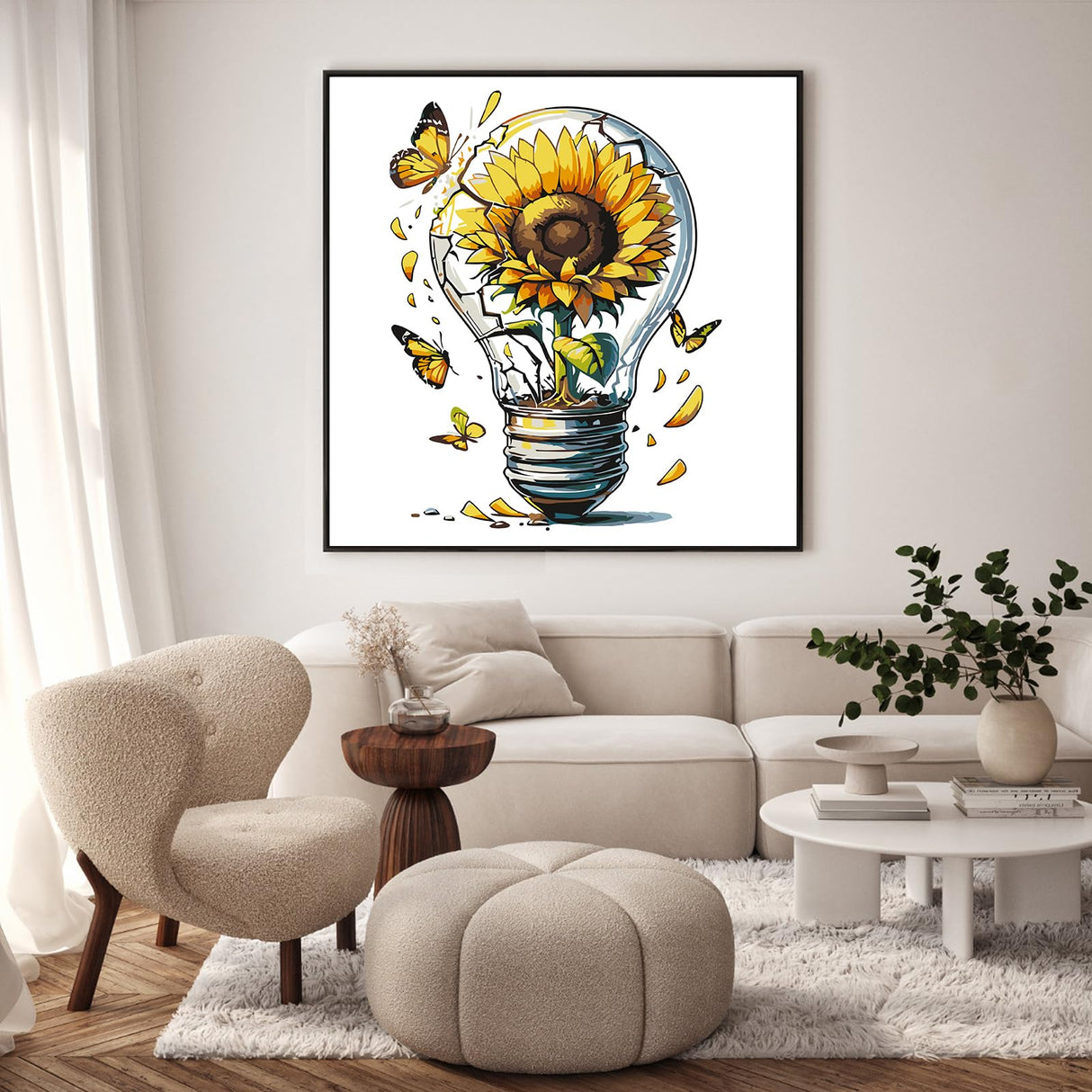 Framed Paint by Numbers Kit for Adults Beginner, Sunflower Easy Paint by Number Kits on Canvas Framed, Butterfly DIY Acrylic Oil Painting by Numbers with Frame for Gift Home Decor 10 x 10 inch GEEHEIY