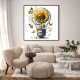 Framed Paint by Numbers Kit for Adults Beginner, Sunflower Easy Paint by Number Kits on Canvas Framed, Butterfly DIY Acrylic Oil Painting by Numbers with Frame for Gift Home Decor 10 x 10 inch GEEHEIY