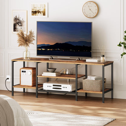 HOOBRO TV Stand with Power Outlets to 65 Inches, TV Console Table with Open Storage Shelves, Industrial Media Entertainment Center for Living Room Bedroom, Rustic Brown and Black BF40DS01