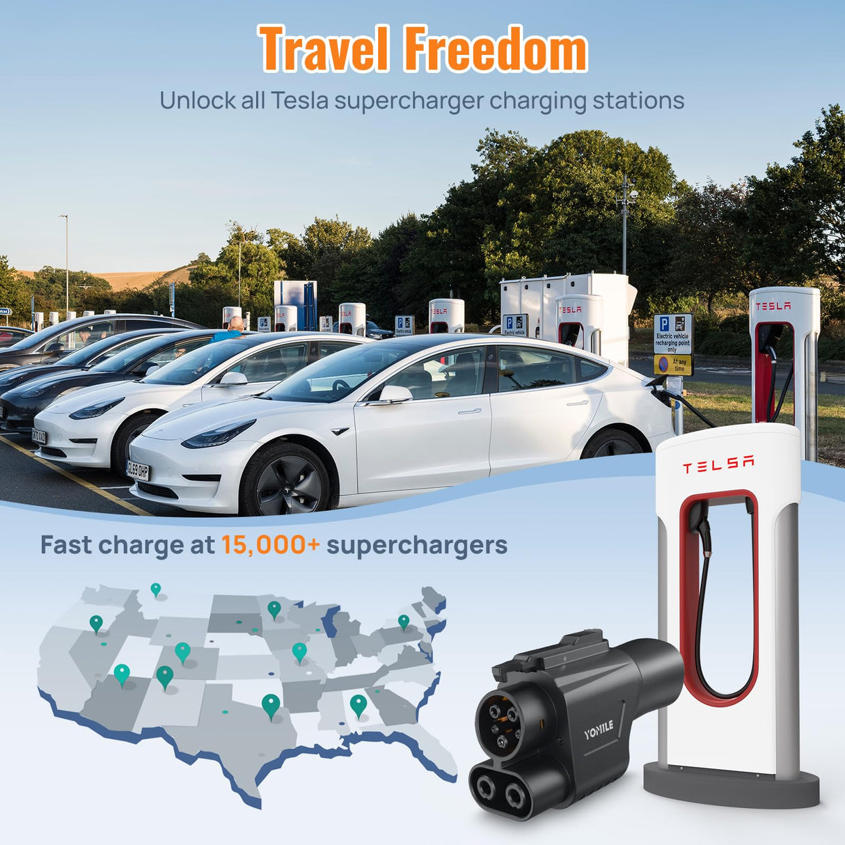 2025 Upgraded Tesla Supercharger to CCS1 Charging Adapter [Max 500A, 1000V] NACS to CCS Electric Vehicle Adapter, Tesla Supercharger Adapter, Fit for All Ford EVs, Fit for Rivian R1T R1S R2 R3 EVs Yomile