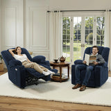 MCombo Zero Gravity Power Recliner Chair with Heat and Vibration Massage, Reclining Chair with USB & Type C Ports, Cup Holders for Living Room, Fabric 8015 (Navy Blue) MCombo