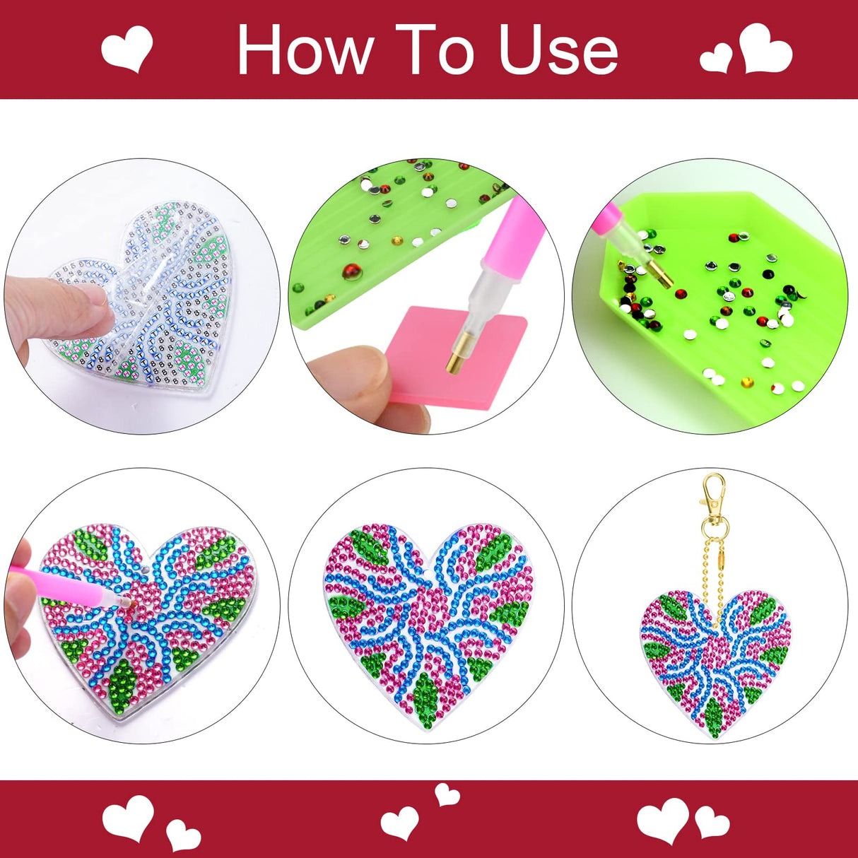 choyaxo 10 Pack Valentine's Day Diamond and Painting Keychain DIY Diamond and Painting Kits for Adult Beginners Love Heart Keychain choyaxo