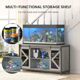Tatub 75-90 Gallon Farmhouse Fish Tank Stand with Cabinet, Heavy Duty Metal Large Aquarium Stand for Accessories Storage, Reptile Tank Turtle Terrariums Table, 1000+ LBS Capacity, 58.9"x19.7"x32.6" H, Grey Tatub