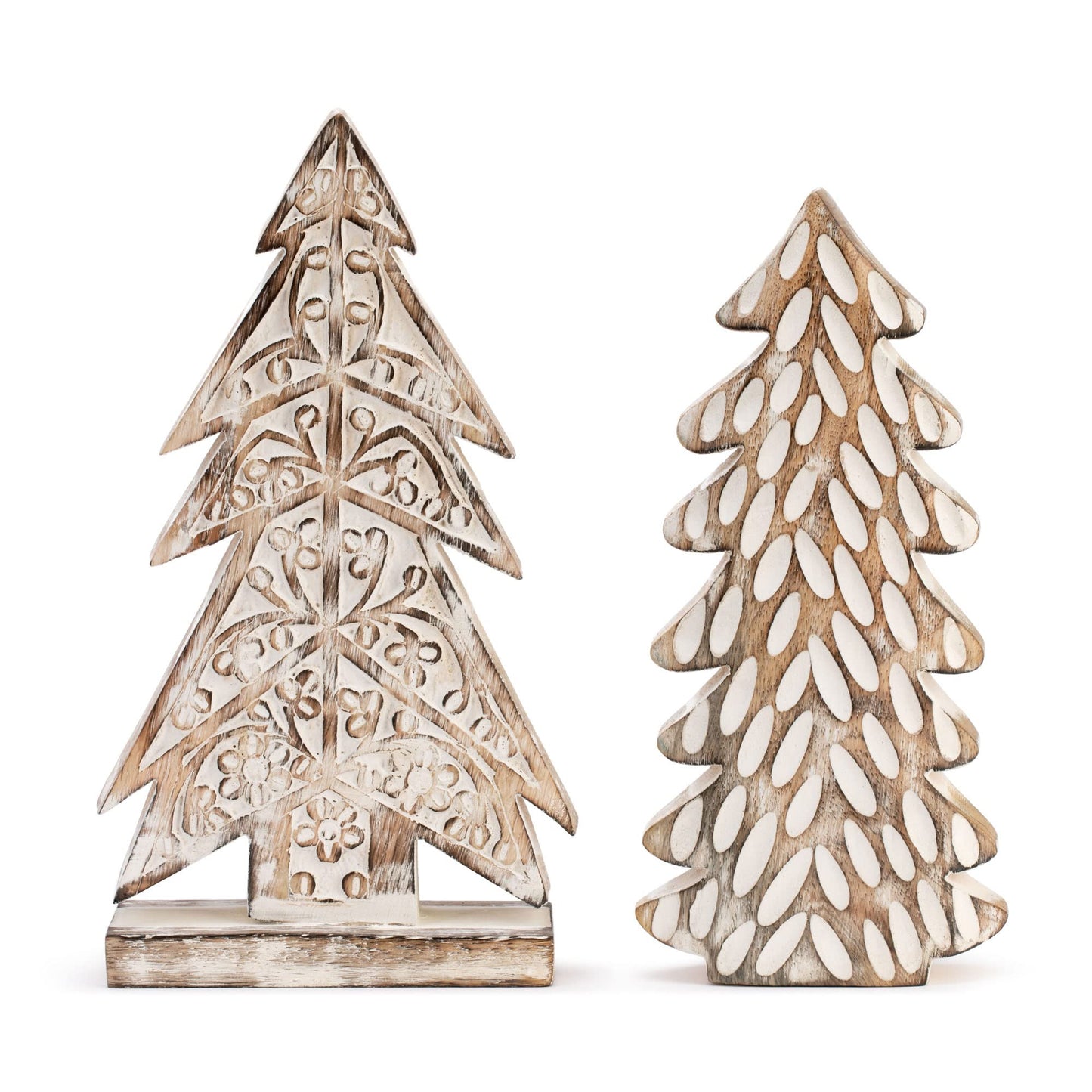 DEMDACO Christmas Tree Whitewashed Mango Wood Christmas Figurine Set of 2