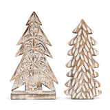 DEMDACO Christmas Tree Whitewashed Mango Wood Christmas Figurine Set of 2 DEMDACO