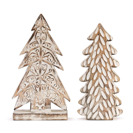 DEMDACO Christmas Tree Whitewashed Mango Wood Christmas Figurine Set of 2 DEMDACO