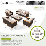 Sophia & William Wicker Patio Furniture Set, Outdoor Rattan Sectional Sofa 9 Piece Patio Conversation Set with 4 x Corner Sofa, 2 x Single Sofa, 1 x Armless Sofa, 2 x Ottoman for Deck, Backyard Sophia & William