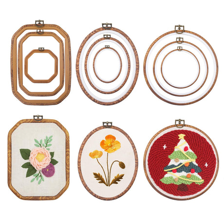 Embroidery&Cross Stitch Frames for Display,9Pcs Circle/Oval/Rectangle/Octagonal Embroidery Hoops,Circular&Oval Frames for Embroidery Perfect for Sewing, Home Decor and Embroidery Cheloment